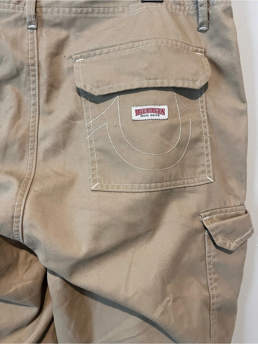 True Religion Men's Tan Cargo Pants with Flap Pockets